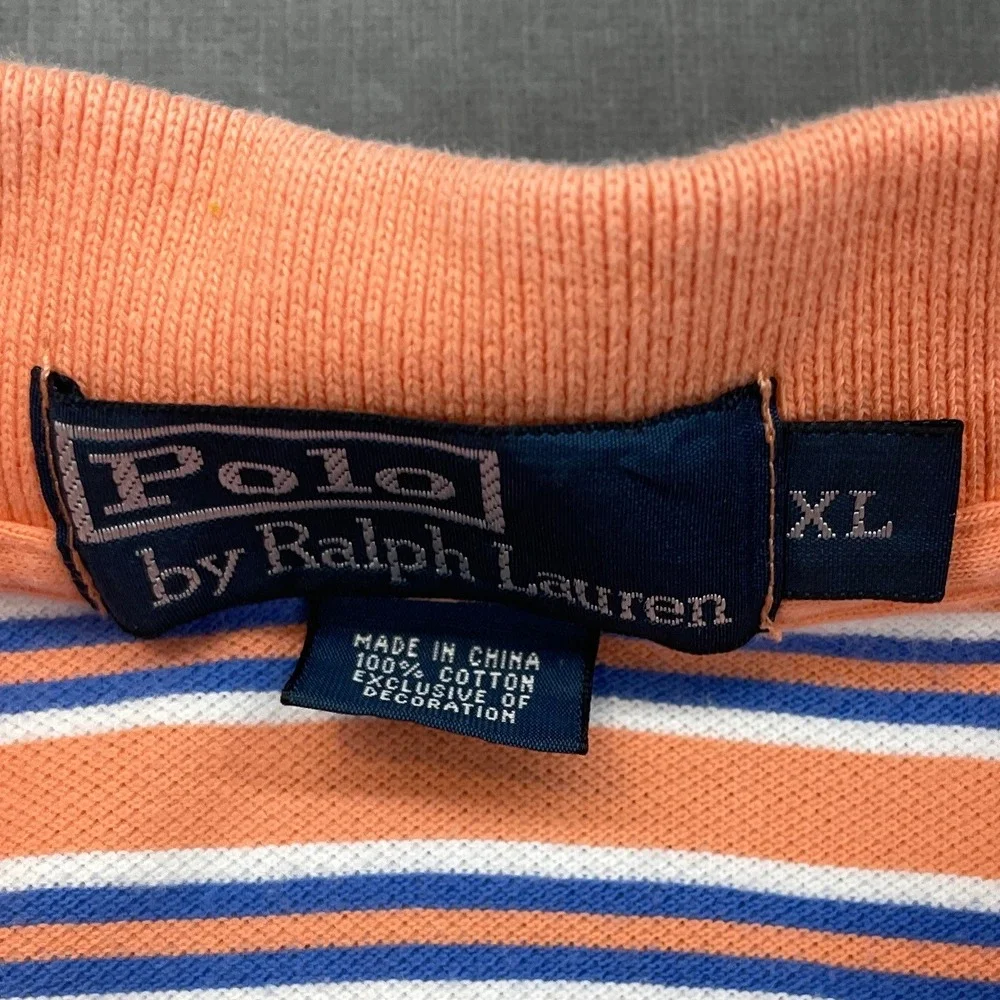 Polo by Ralph Lauren Orange, White & Navy Striped Polo Shirt